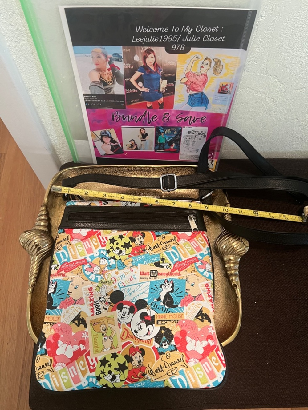 #1861*”9X10” Cross Shoulder Bag with Multicolor Cartoon Print - Black Trim - Picture 5 of 10